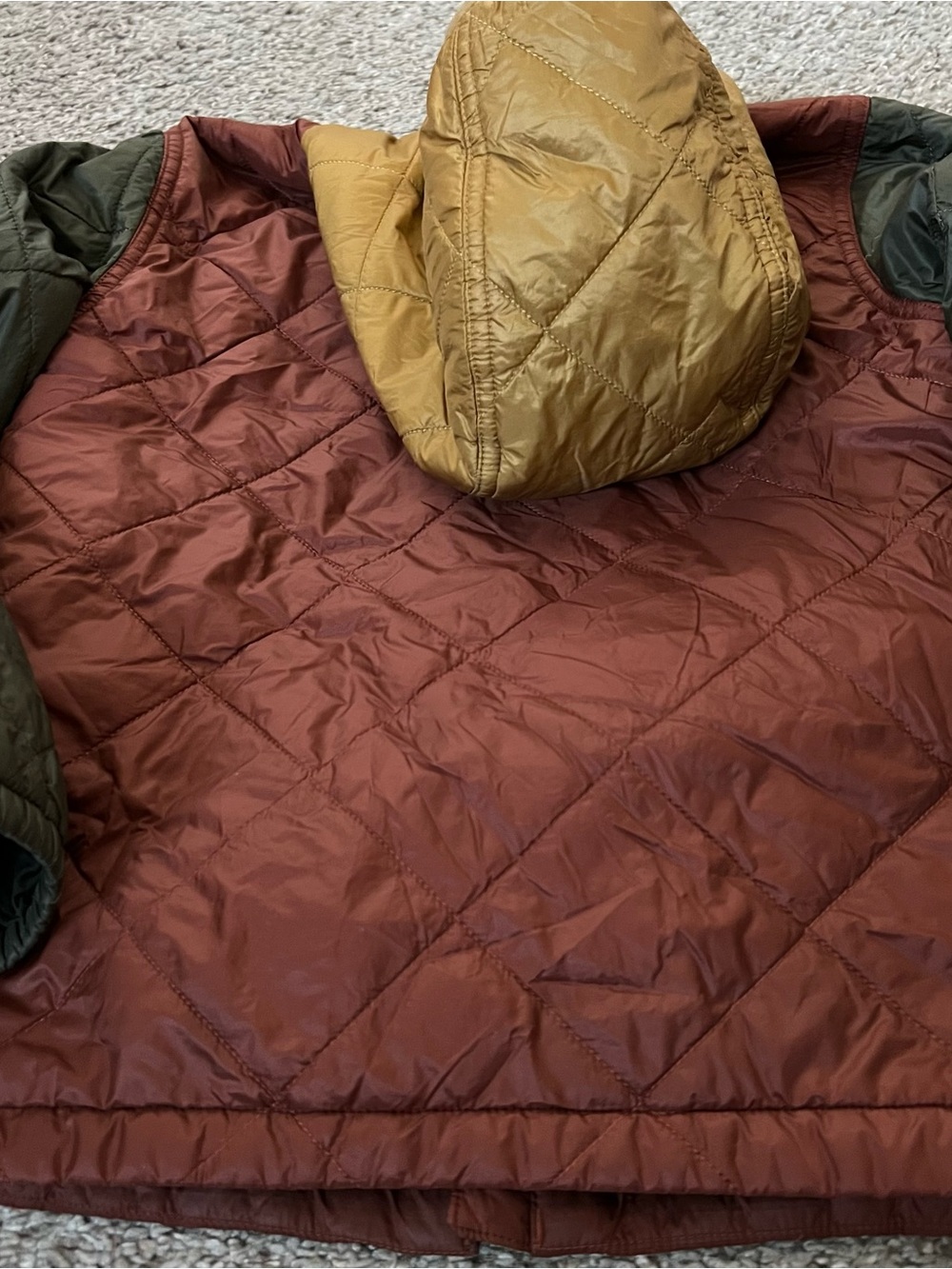 Patagonia Kids Quilted Hooded Jacket - Rust/Mustard/Olive Size 7/8 - Picture 5 of 8